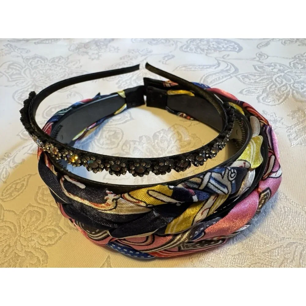 3 PC Hair Accessories Bundle Lot Headband Braided Satin & Thin Rhinestone NEW